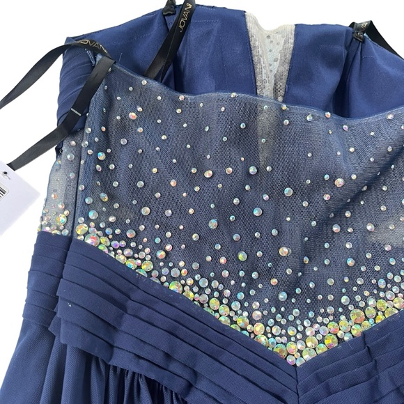 JVN By JOVANI Women’s 8 Navy Rhinestones Ruched Strapless Empire Gown #JVN21713A - Picture 14 of 16